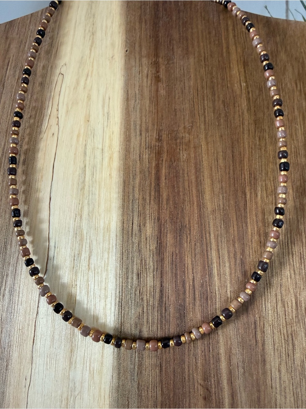 Delicate Brown and Black Beaded Necklace - Minimalist Women's Jewelry